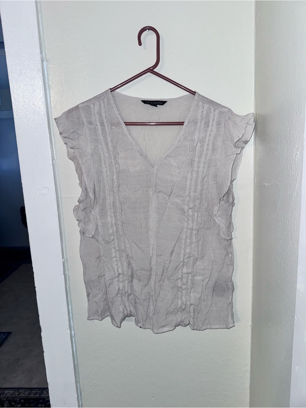 Zac & Rachel Light Gray V-Neck Ruffle Sleeve Blouse
